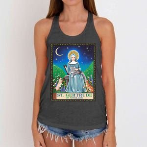 St. Gertrude Of Nivelles Patron Saint Of Cats Lovers Gifts Women's Knotted Racerback Tank