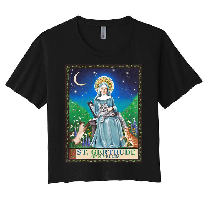 St. Gertrude Of Nivelles Patron Saint Of Cats Lovers Gifts Women's Crop Top Tee