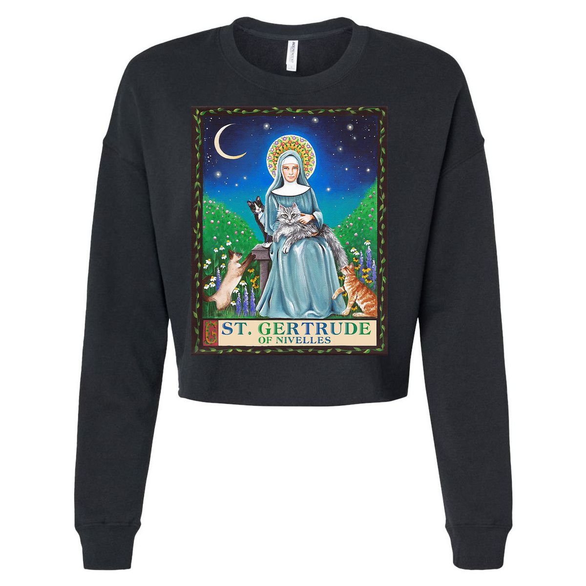 St. Gertrude Of Nivelles Patron Saint Of Cats Lovers Gifts Cropped Pullover Crew