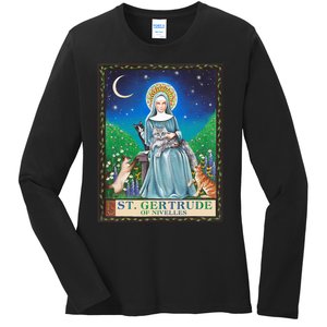 St. Gertrude Of Nivelles Patron Saint Of Cats Lovers Gifts Ladies Long Sleeve Shirt