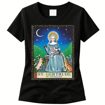St. Gertrude Of Nivelles Patron Saint Of Cats Lovers Gifts Womens T-Shirt