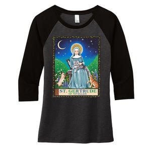 St. Gertrude Of Nivelles Patron Saint Of Cats Lovers Gifts Women's Tri-Blend 3/4-Sleeve Raglan Shirt