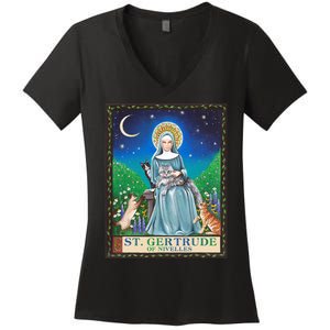 St. Gertrude Of Nivelles Patron Saint Of Cats Lovers Gifts Women's V-Neck T-Shirt