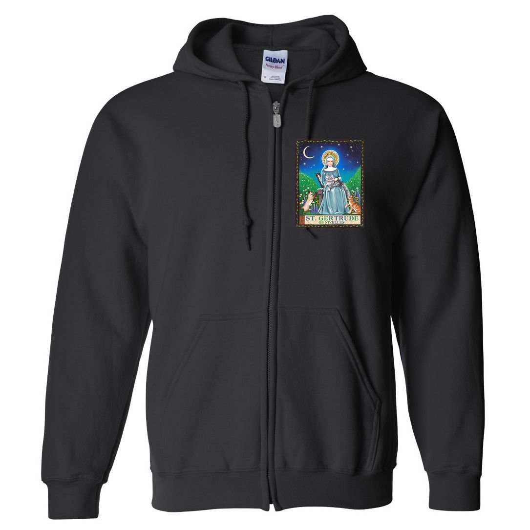 St. Gertrude Of Nivelles Patron Saint Of Cats Lovers Gifts Full Zip Hoodie