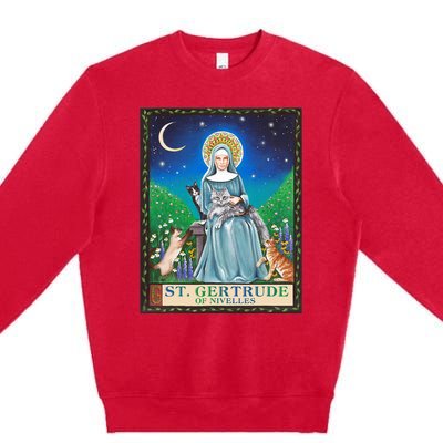 St. Gertrude Of Nivelles Patron Saint Of Cats Lovers Gifts Premium Crewneck Sweatshirt