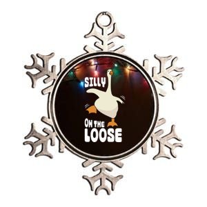 Silly Goose On The Loose Funny Goose Quote Metallic Star Ornament