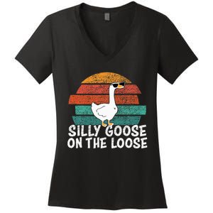 Silly Goose On The Loose Women's V-Neck T-Shirt