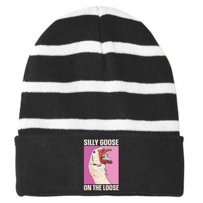 Silly Goose On The Loose Striped Beanie with Solid Band