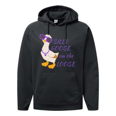 Silly Goose On The Loose Funny Performance Fleece Hoodie