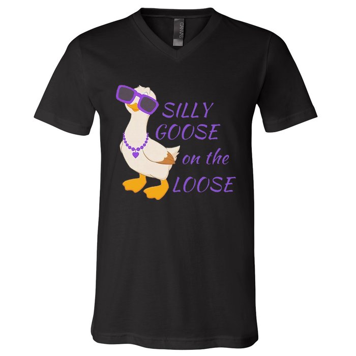 Silly Goose On The Loose Funny V-Neck T-Shirt