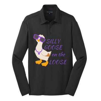 Silly Goose On The Loose Funny Silk Touch Performance Long Sleeve Polo