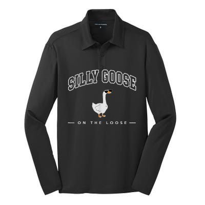 Silly Goose On The Loose Funny Silly Goose University Silk Touch Performance Long Sleeve Polo