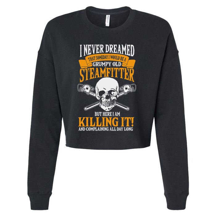 Steamfitter Grumpy Old Pipefitter Tradesman Plumber Pipe Cropped Pullover Crew