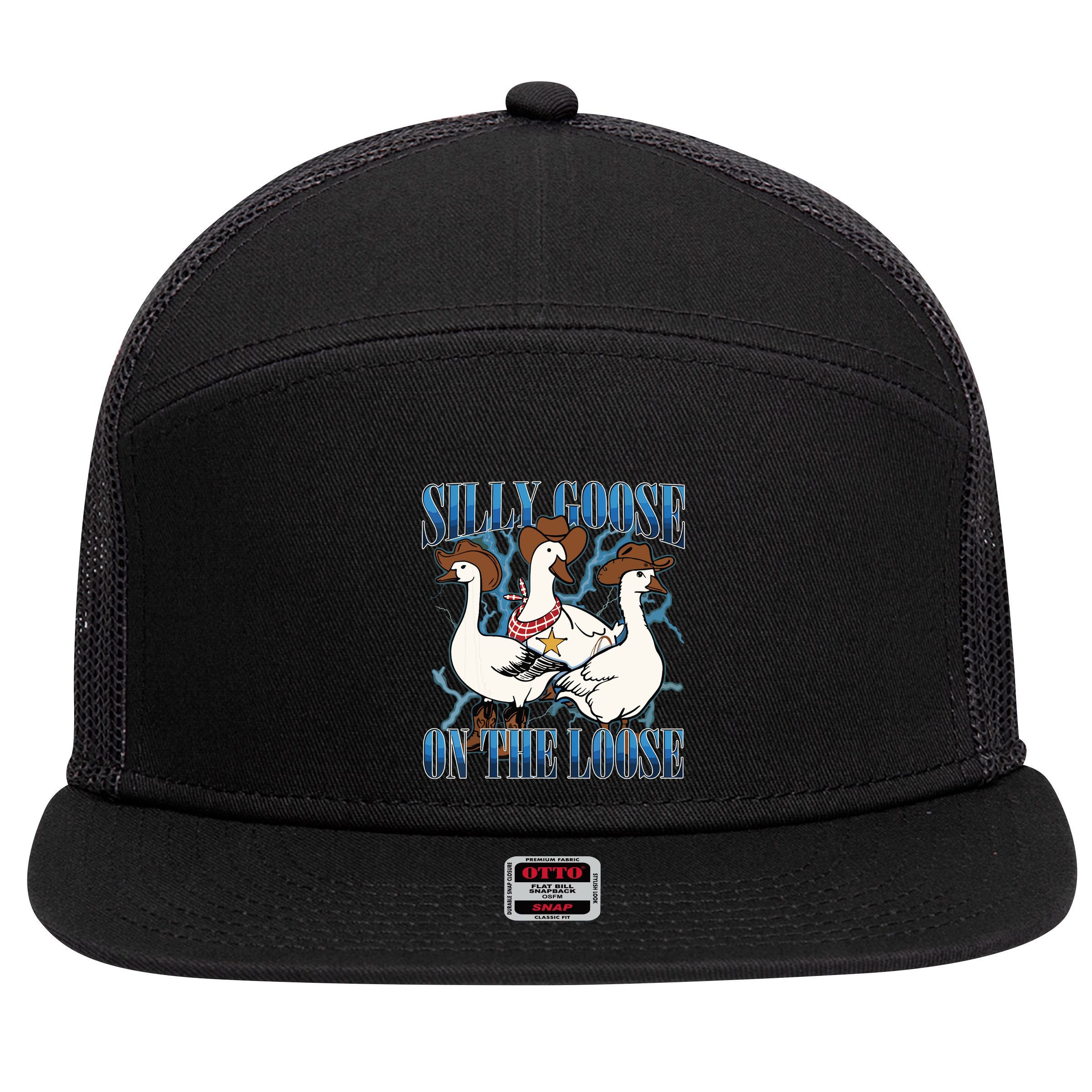 Silly Goose On The Loose Retro Groovy Silly Goose Club 7 Panel Mesh Trucker Snapback Hat