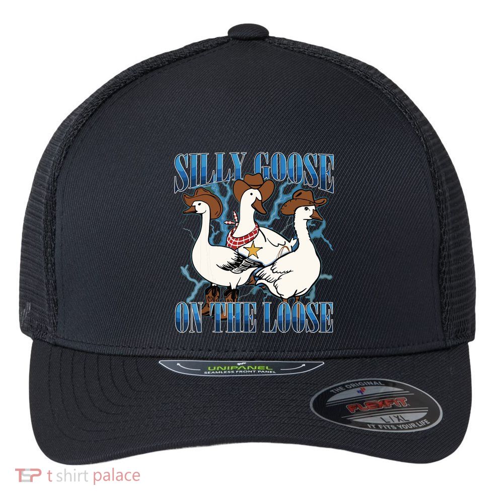 Silly Goose On The Loose Retro Groovy Silly Goose Club Flexfit Unipanel Trucker Cap