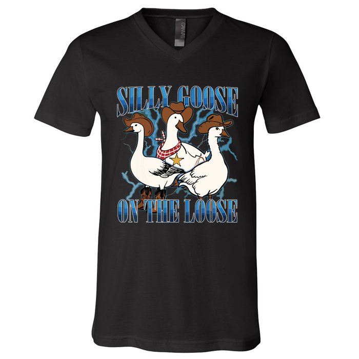 Silly Goose On The Loose Retro Groovy Silly Goose Club V-Neck T-Shirt