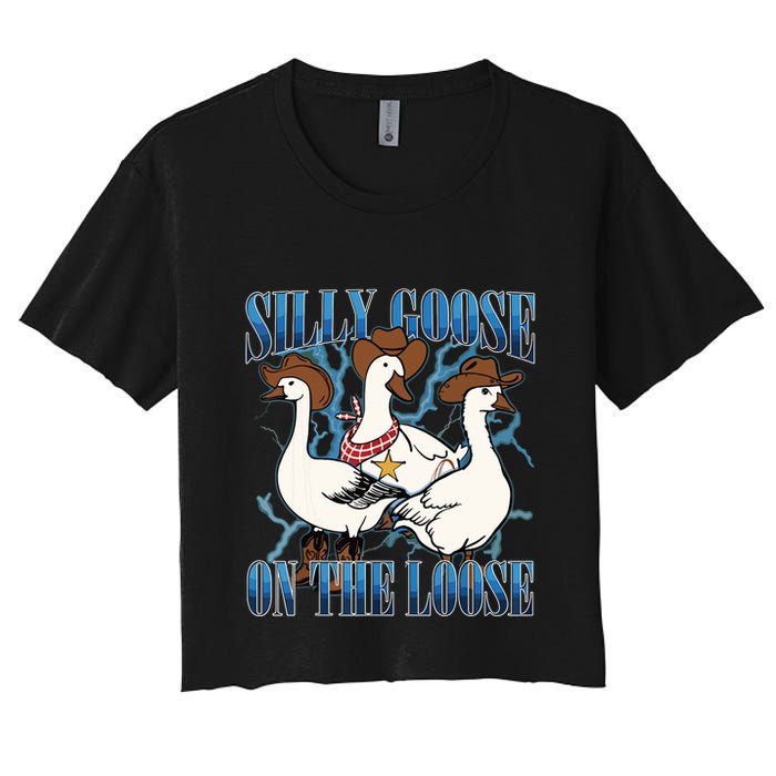 Silly Goose On The Loose Retro Groovy Silly Goose Club Women's Crop Top Tee
