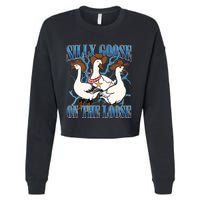 Silly Goose On The Loose Retro Groovy Silly Goose Club Cropped Pullover Crew