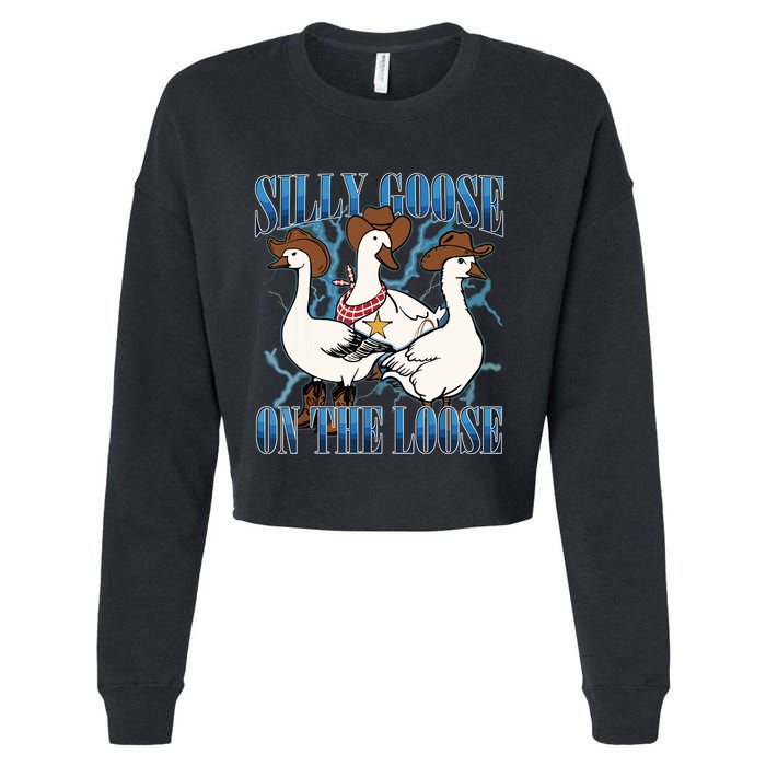 Silly Goose On The Loose Retro Groovy Silly Goose Club Cropped Pullover Crew