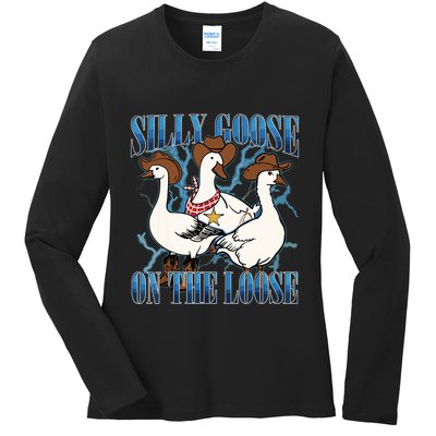 Silly Goose On The Loose Retro Groovy Silly Goose Club Ladies Long Sleeve Shirt