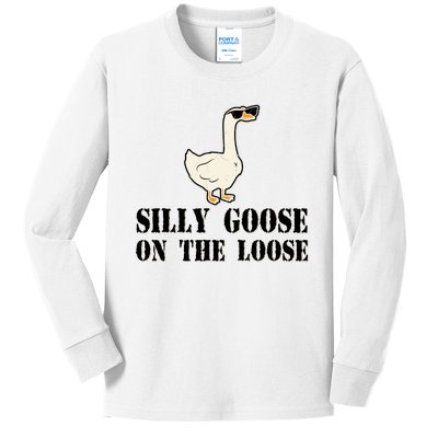 Silly Goose On The Loose Funny Goose Quote Kids Long Sleeve Shirt