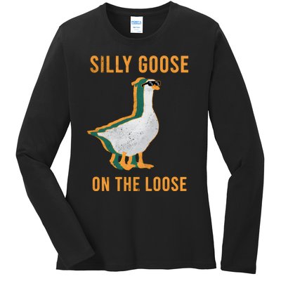 Silly Goose On The Loose Retro Ladies Long Sleeve Shirt