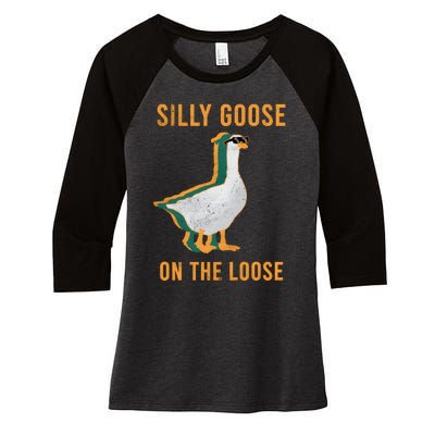 Silly Goose On The Loose Retro Women's Tri-Blend 3/4-Sleeve Raglan Shirt