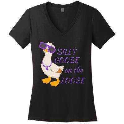 Silly Goose On The Loose Women's V-Neck T-Shirt