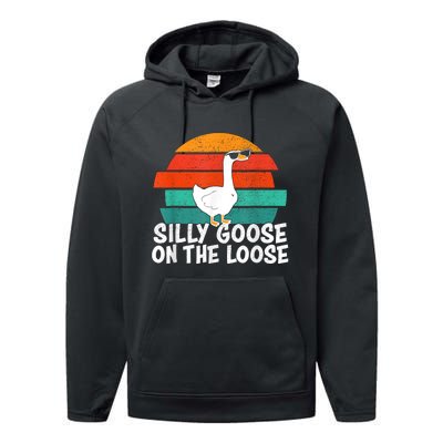 Silly Goose On The Loose Vintage Tee Cool Gift Performance Fleece Hoodie