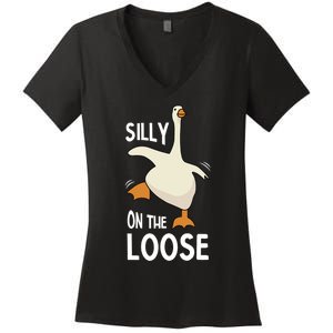 Silly Goose On The Loose Women's V-Neck T-Shirt