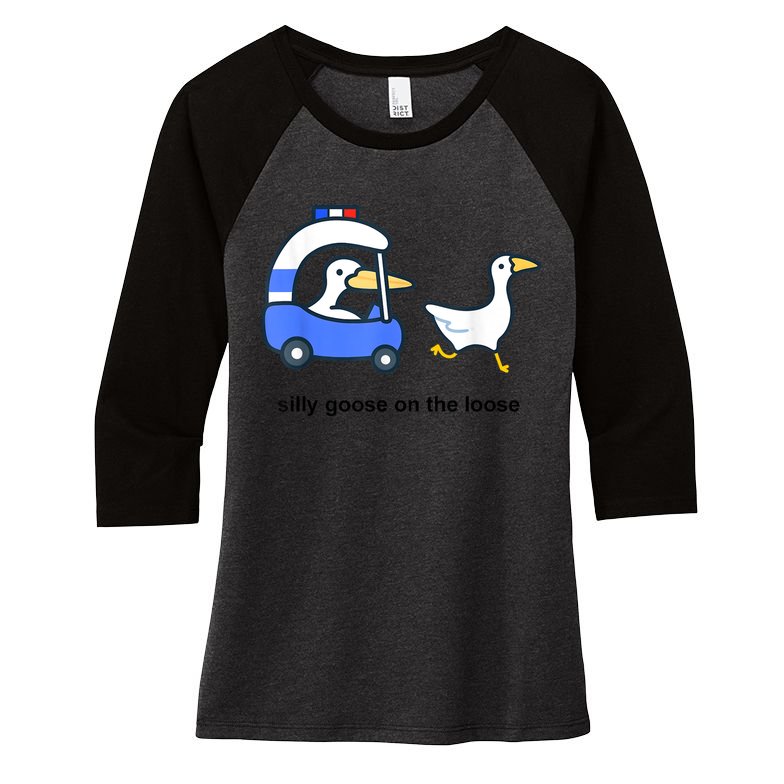Silly Goose On The Loose Police Car And Duck Women's Tri-Blend 3/4-Sleeve Raglan Shirt
