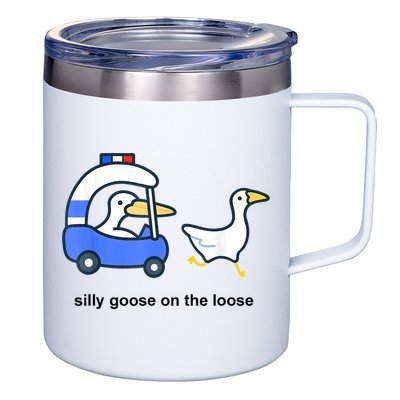 Silly Goose On The Loose Police Car And Duck 12oz Stainless Steel Coffee Mug