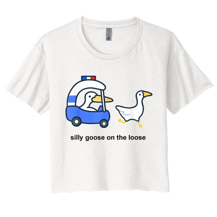 Silly Goose On The Loose Police Car And Duck Women's Crop Top Tee