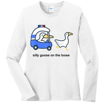 Silly Goose On The Loose Police Car And Duck Ladies Long Sleeve Shirt