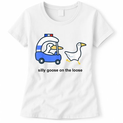 Silly Goose On The Loose Police Car And Duck Womens T-Shirt