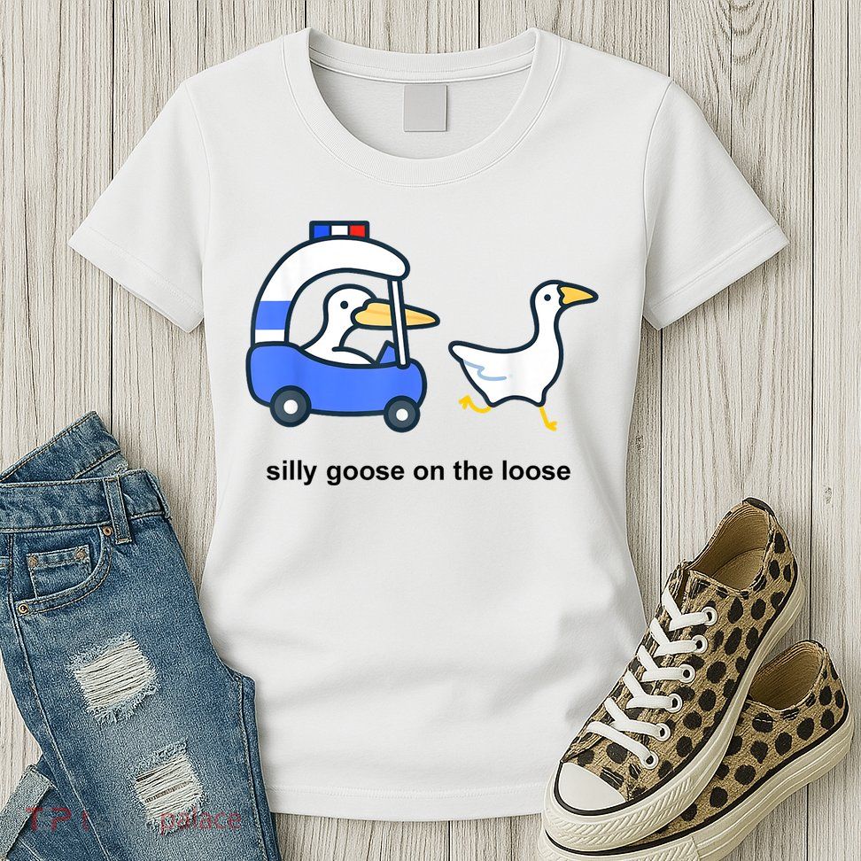 Silly Goose On The Loose Police Car And Duck Womens T-Shirt