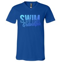 Swim Grandpa Of A Swimmer Grandfather Swimming Grandpa Gift V-Neck T-Shirt