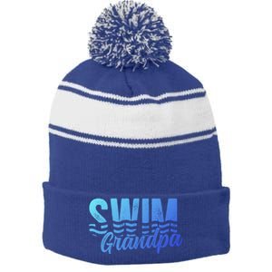 Swim Grandpa Of A Swimmer Grandfather Swimming Grandpa Gift Stripe Pom Pom Beanie