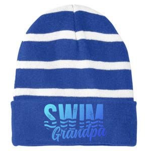 Swim Grandpa Of A Swimmer Grandfather Swimming Grandpa Gift Striped Beanie with Solid Band