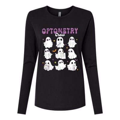 Spooky Ghost Optometry Crew Halloween Ophthalmic Optician Womens Cotton Relaxed Long Sleeve T-Shirt