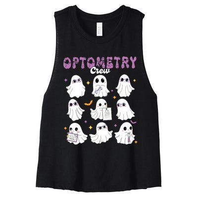 Spooky Ghost Optometry Crew Halloween Ophthalmic Optician Women's Racerback Cropped Tank