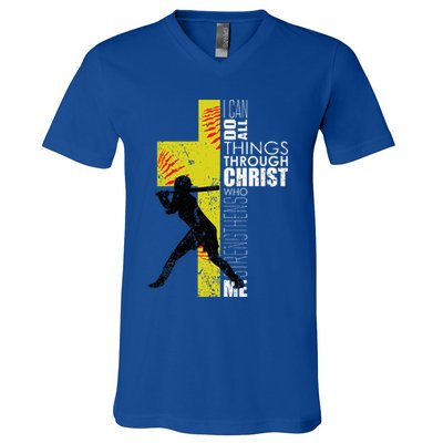 Softball Gifts Players N Christian Religious V-Neck T-Shirt