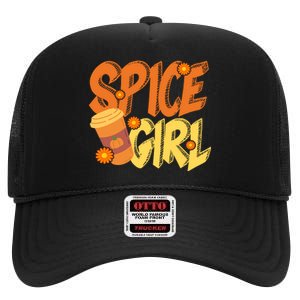 Spice Girl Pumpkin Coffee Lover Fall High Crown Mesh Back Trucker Hat