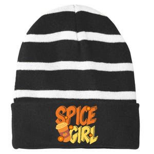 Spice Girl Pumpkin Coffee Lover Fall Striped Beanie with Solid Band