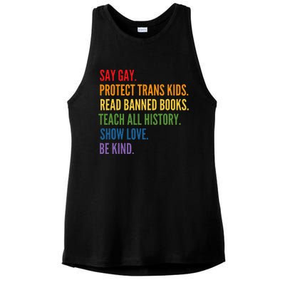 Say Gay Protect Tran Read Banned Books Be Kind Lgbtqia Ladies PosiCharge Tri-Blend Wicking Tank