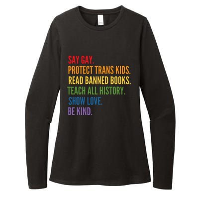 Say Gay Protect Tran Read Banned Books Be Kind Lgbtqia Womens CVC Long Sleeve Shirt