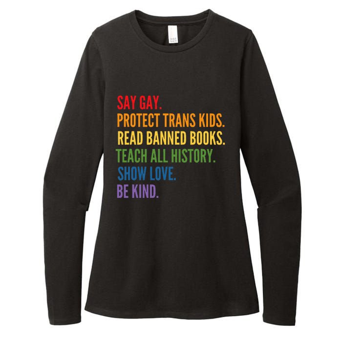 Say Gay Protect Tran Read Banned Books Be Kind Lgbtqia Womens CVC Long Sleeve Shirt