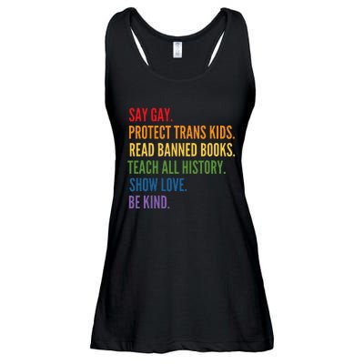 Say Gay Protect Tran Read Banned Books Be Kind Lgbtqia Ladies Essential Flowy Tank