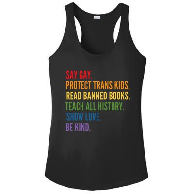 Say Gay Protect Tran Read Banned Books Be Kind Lgbtqia Ladies PosiCharge Competitor Racerback Tank