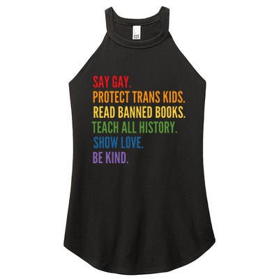 Say Gay Protect Tran Read Banned Books Be Kind Lgbtqia Women's Perfect Tri Rocker Tank